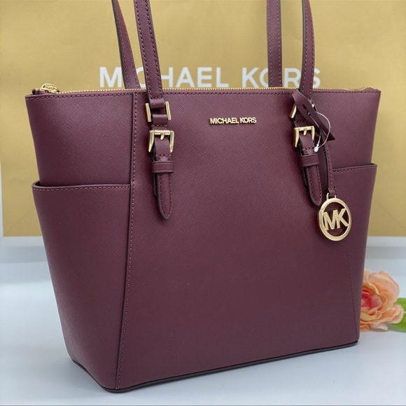 MICHAEL KORS Charlotte Large Leather Top-Zip Tote Dark Cherry NWT - Picture 3 of 16